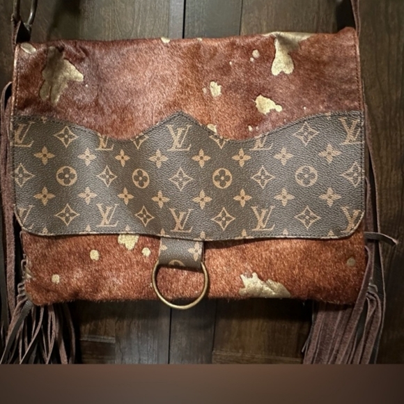 LV Leather Fringe Boho Cow Shoulder Bag Purse - Picture 3 of 4